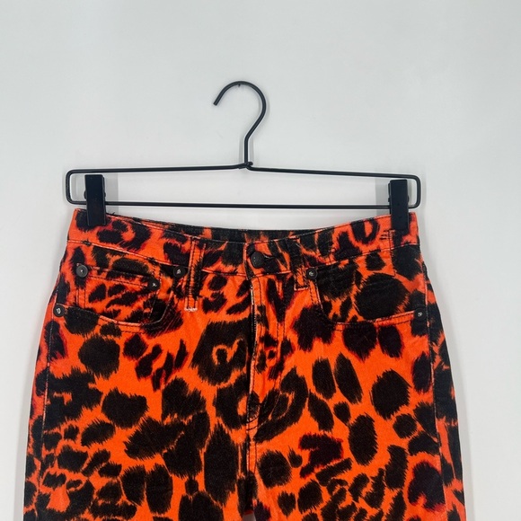 R13 Kick Fit Stretch Leopard Mid Rise Flare Jeans In Orange Leopard - Picture 1 of 7